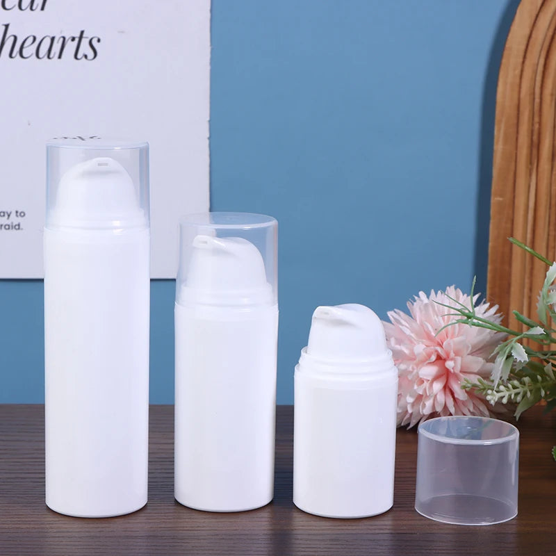 Refillable White Plastic Airless Pump Bottles Cream Emulsion Lotion Qme
