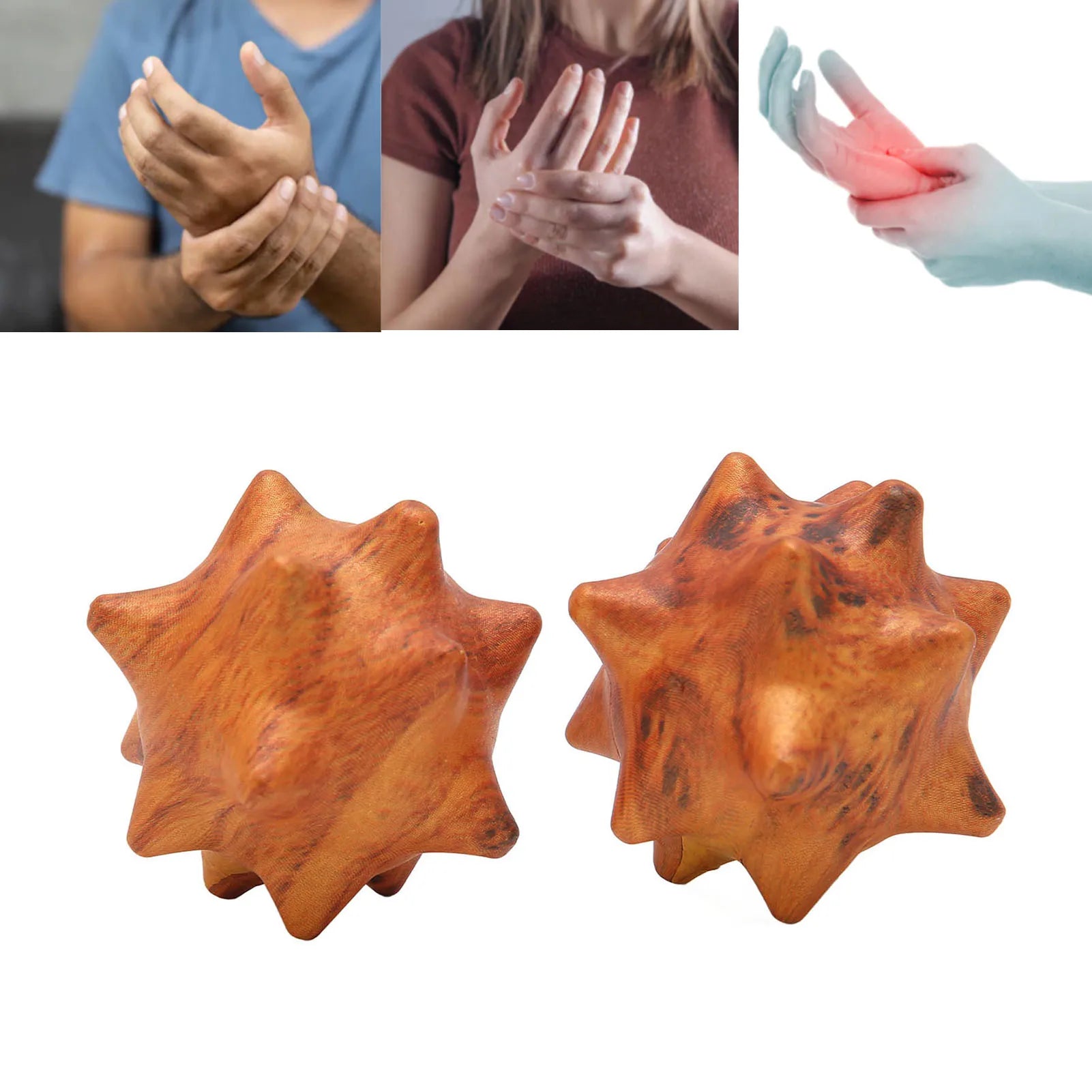 2pcs Hand Massage Ball Wooden Palm Relaxing Spiky Textured Acupoint Massage Balls for Elderly Hand Acupuncture Massage Ball Qme Default Title
