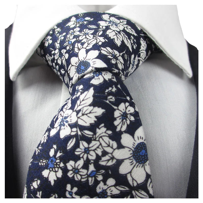 Slim Cotton Necktie Print Custom Classic Fashion Elegant Floral Qme DEEP BLUE