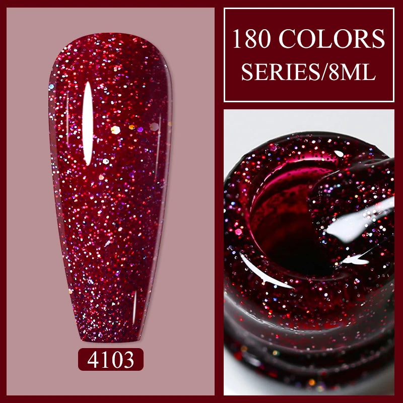 Arte Clavo Red Glitter Gel Nail Polish Yellow Holographic Spring Qme 4103