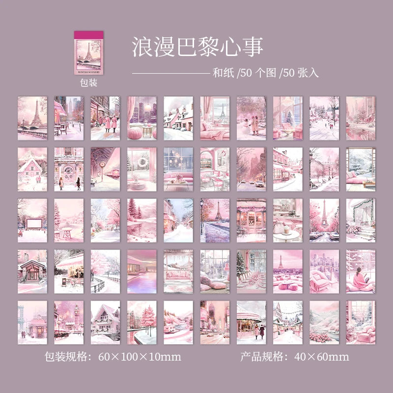 50 Sheets Winter Scenery Landscape Background Stickers for DIY Craft Scrapbook Guitar Phone Case Notebook Decoration Qme 4
