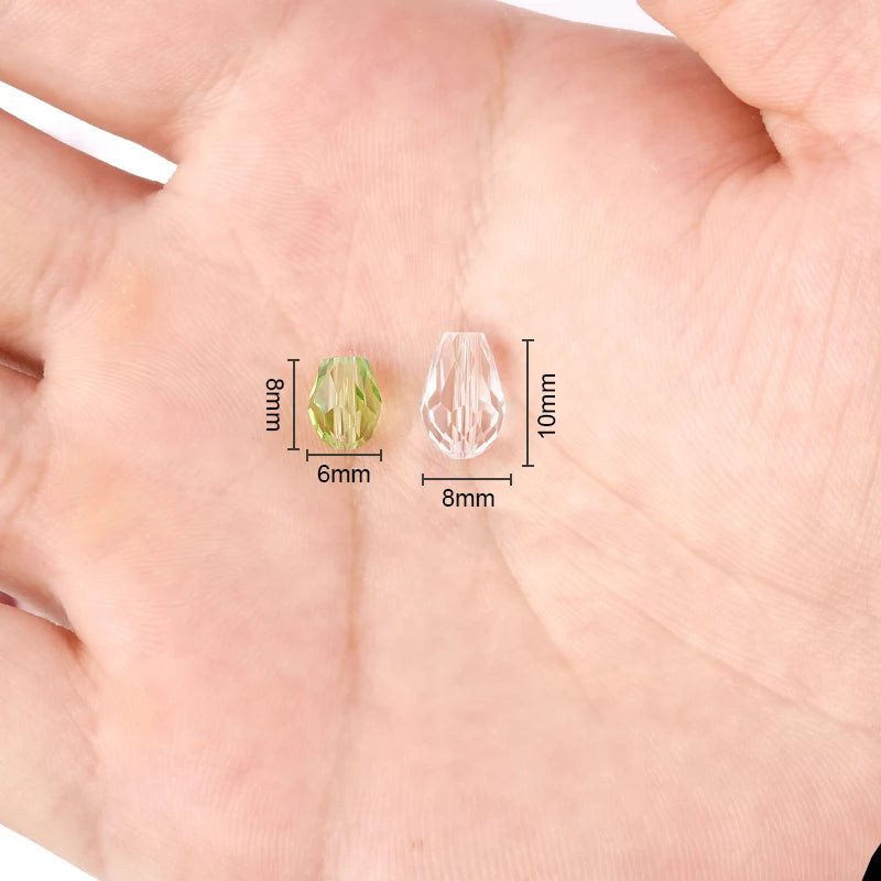 6x8MM 70PCS Faceted Austria Waterdrop Crystal Beads for Jewelry Making Teardrop Glass Beads DIY Bracelet Earring Supplies Qme