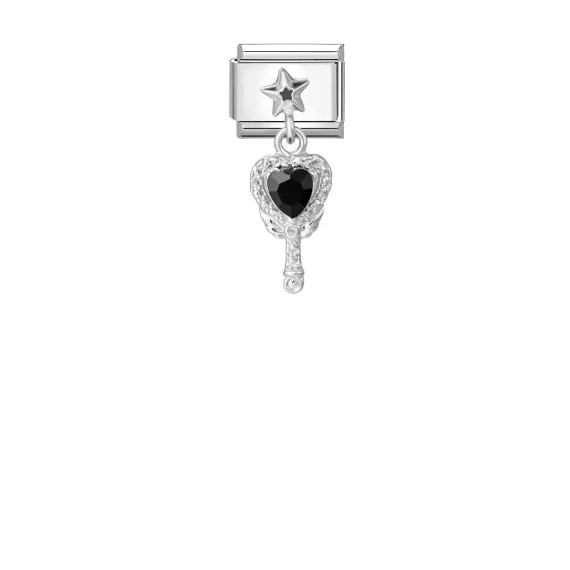 Women Zircon Pink Black Shiny Stars Heart Bow Pearl Pendant Italian Charm Links Fit 9mm Stainless Steel Bracelet DIY Making Gift Qme Style 1