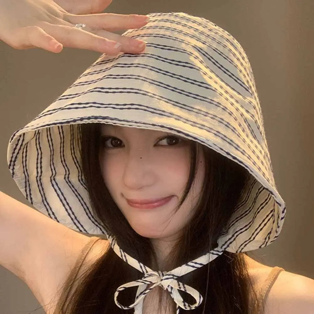 French Large Brim Sun Protection Hat Wide Foldable Bucket Breathable Qme