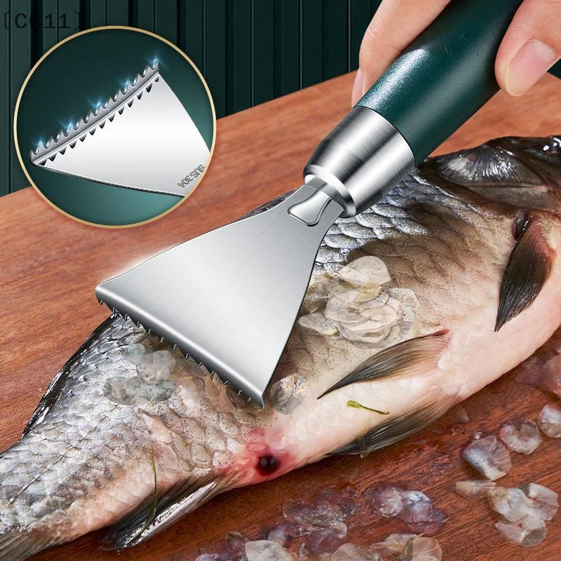 CC11Fish Skin Peeler Stainless Steel Fish Scale Scraper Non-slip ABS Qme