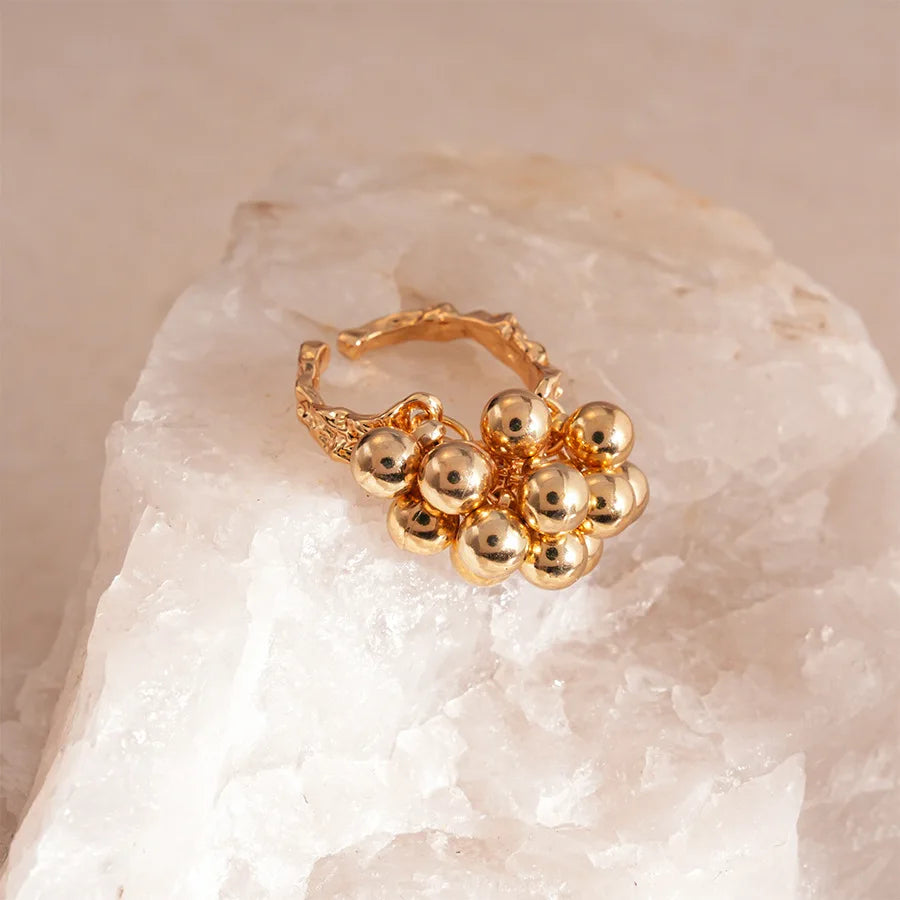 Vintage Metal Beads Ball Open Ring for Women European and American Irregular Personality Exaggerated Trend Finger Jewelry Gifts Qme jin resizable