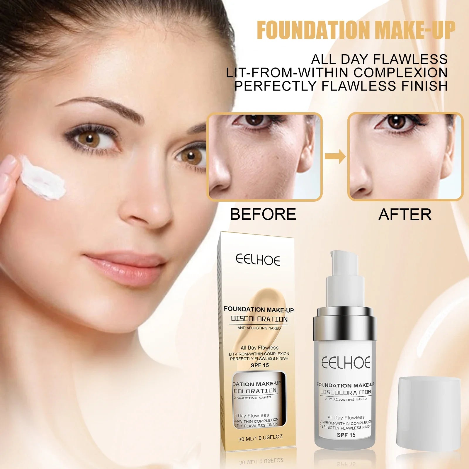 EELHOE Color Changing Liquid Foundation Moisturizing Waterproof No Creasing No Separation Concealer Makeup Products Wholesale Qme