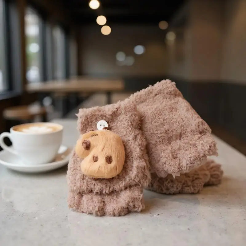 Cartoon Capybara Plush Gloves Children Winter Warm Flip-top Qme