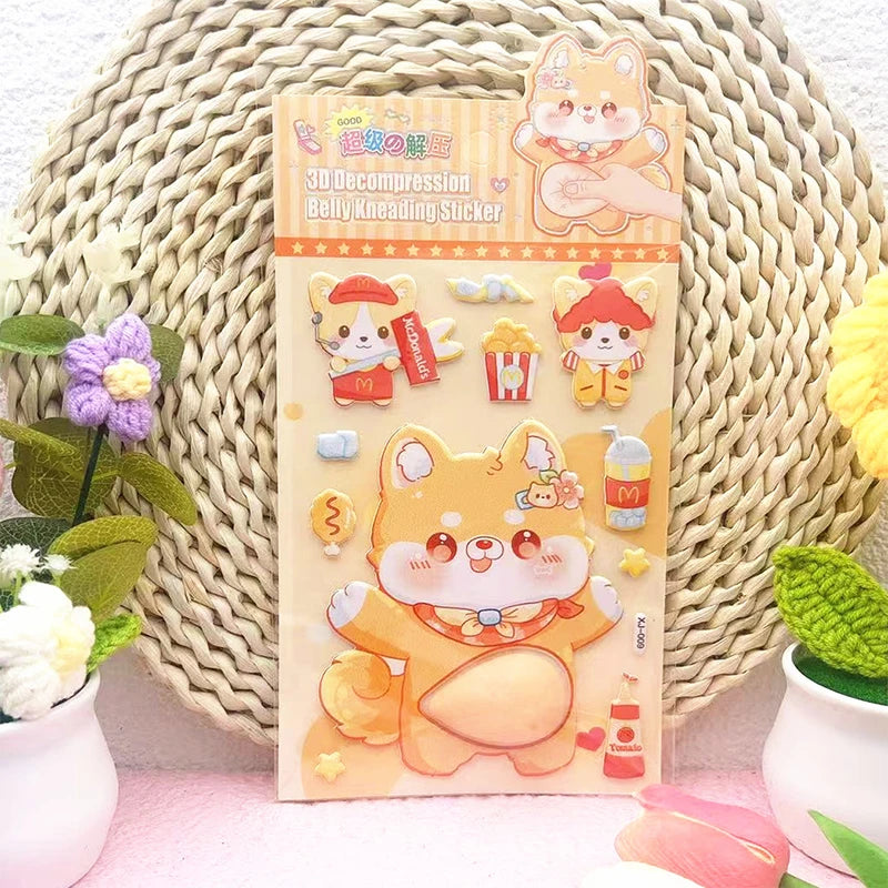 1PC Lovely Animal 3D Stereo Tummy Press Fun Stress Relief Sticker,Rabbit Panda for DIY Craft,Scrapbook,Phone Case Decor Qme 6