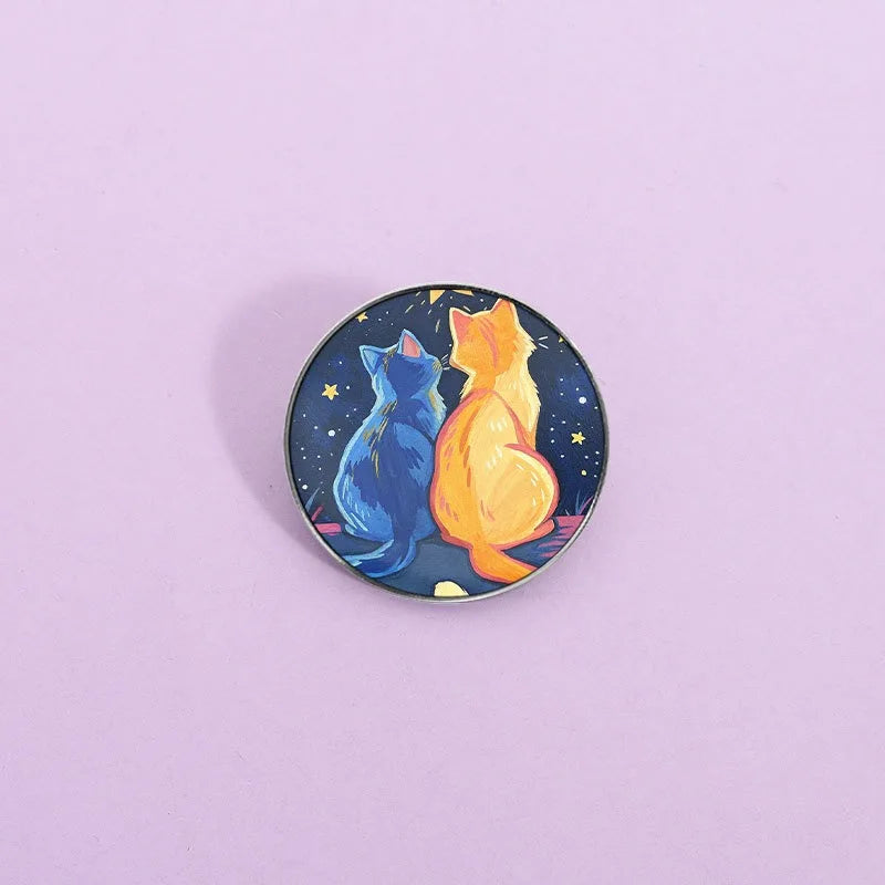 Cute Cartoon Starry Sky Cat Enamel Pin Lovely Galaxy Kitten Metal Brooch For Bag Clothes Decor Collection Holiday Small Gifts Qme
