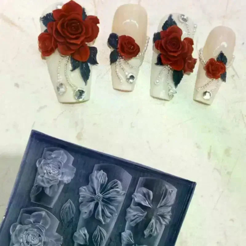 3D Rose Ice Flowers Nail Mold Charms Resin Molds Silicone Carving Qme