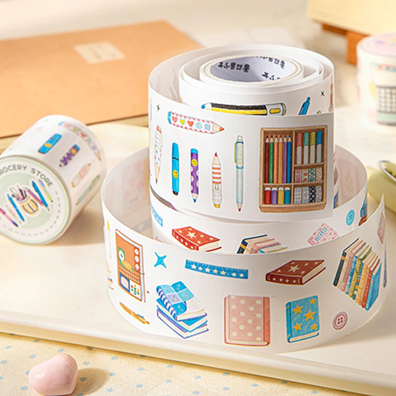 Watercolor Style Campus Stationery Washi Tape, Multi-Pattern Cartoon School Supplies for Themed Scrapbooking & Decoration Qme