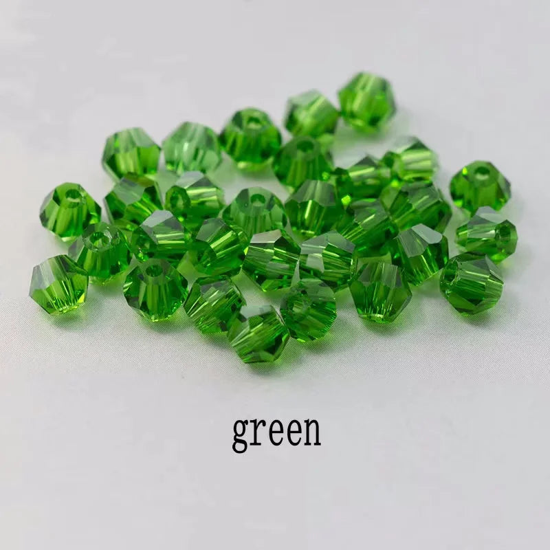 4mm Crystal Bicone Beads 100PCS Faceted Glass Beads Rainbow Loose Craft Beads for Bracelet Necklace Earring Keychain Making DIY Qme green