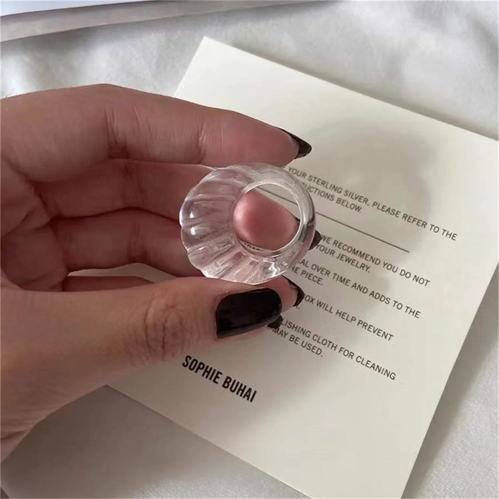Y2k Vintage Geometry Round Acrylic Ring Women Hip Hop Transparent Resin Hio Hop Finger Ring Temperament Charm Jewelry Gift Rings Qme Size 7 bai