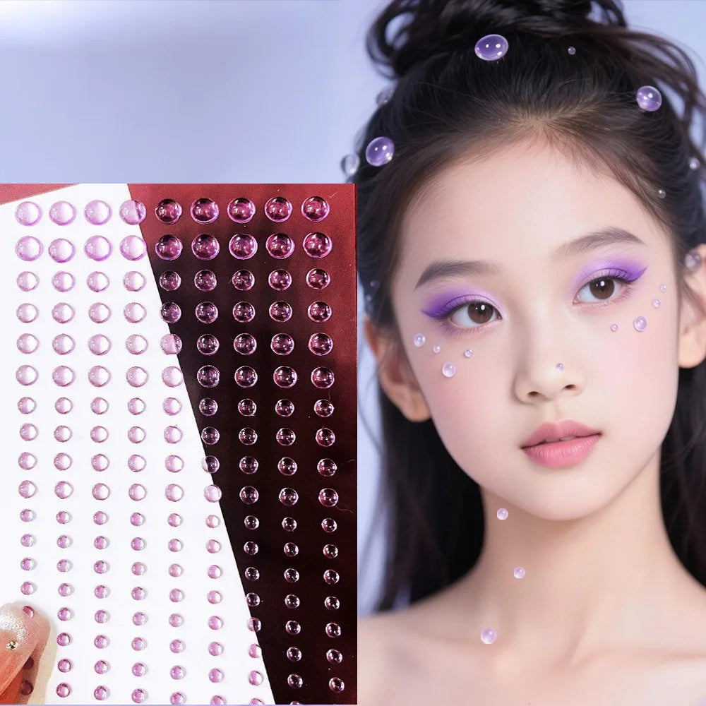 Multi Size Crystal Water Drop Stickers 3D Teardrop Clear Resin Glass Self Adhesive Makeup Tattoo Sticker for Party Stage Cosplay Qme Purple 162pcs