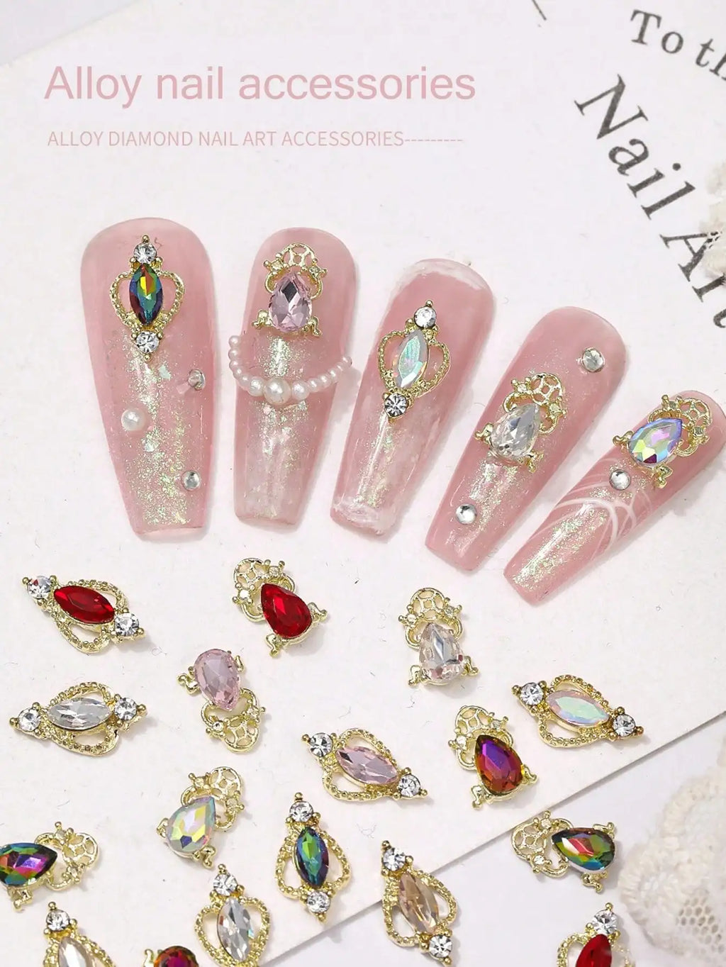 Luxury Long Gold Silver Nail Charms Rhinestone Y2k Unique Design Tips Qme