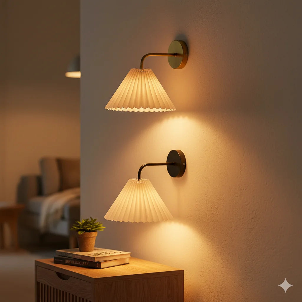 Modern Simple Wall Lamps LED Metal Curved Pleated Lampshade Wall Lamp Nordic Room Decor Living Room Aisle Background Wall Lights Qme