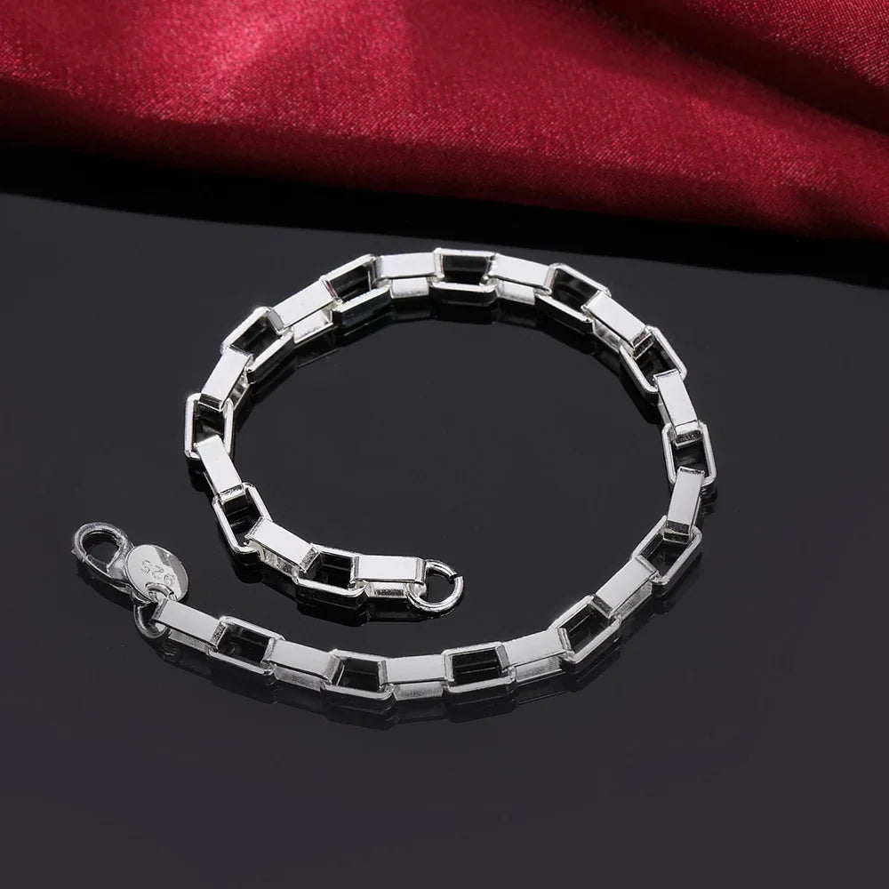 Hot new 20cm 925 Sterling silver Classic long Square chain men's Bracelets Wedding party Wild Christmas Gift fashion Jewelry Qme