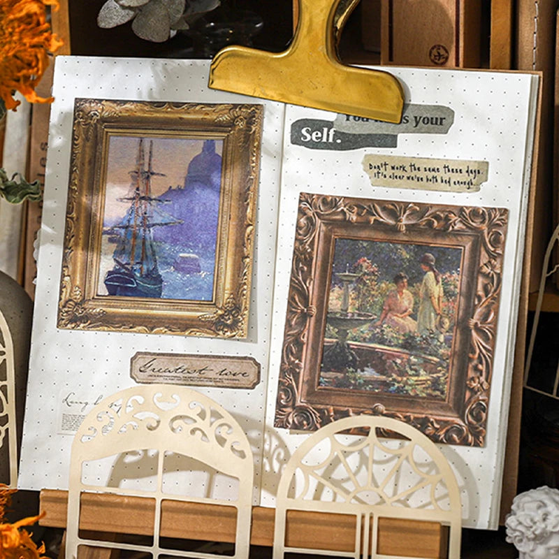 Impressionist Figure & Landscape Art Material Pack, Oil Painting Style with Scrapbook Paper, Stickers, Ideal for Junk Journal Qme