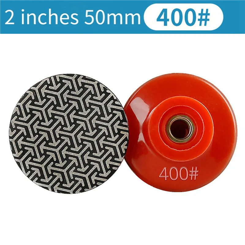A02F-2X M14 Thread 2Inch 50Mm Diamond Hand Polishing Pads Electroplated Sanding Pads Grinding Disc, 400 Qme