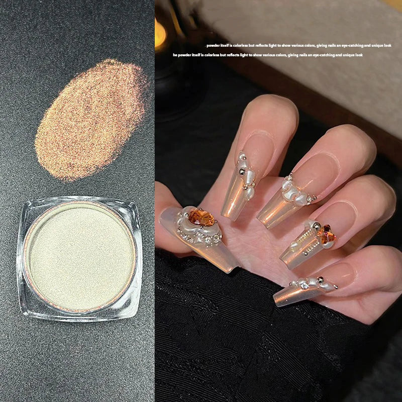 Icy Aurora Glitter Powder, Fairy Nail Glitter with Polarizing Shine, Transparent Holographic Mirror Glitter for Nail Art, 1g Qme