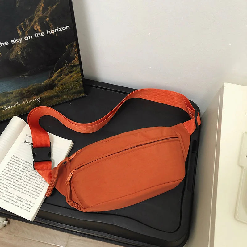 Premium Waterproof Chest Large Crossbody Bag Unisex Minimalist Travel Qme Orange