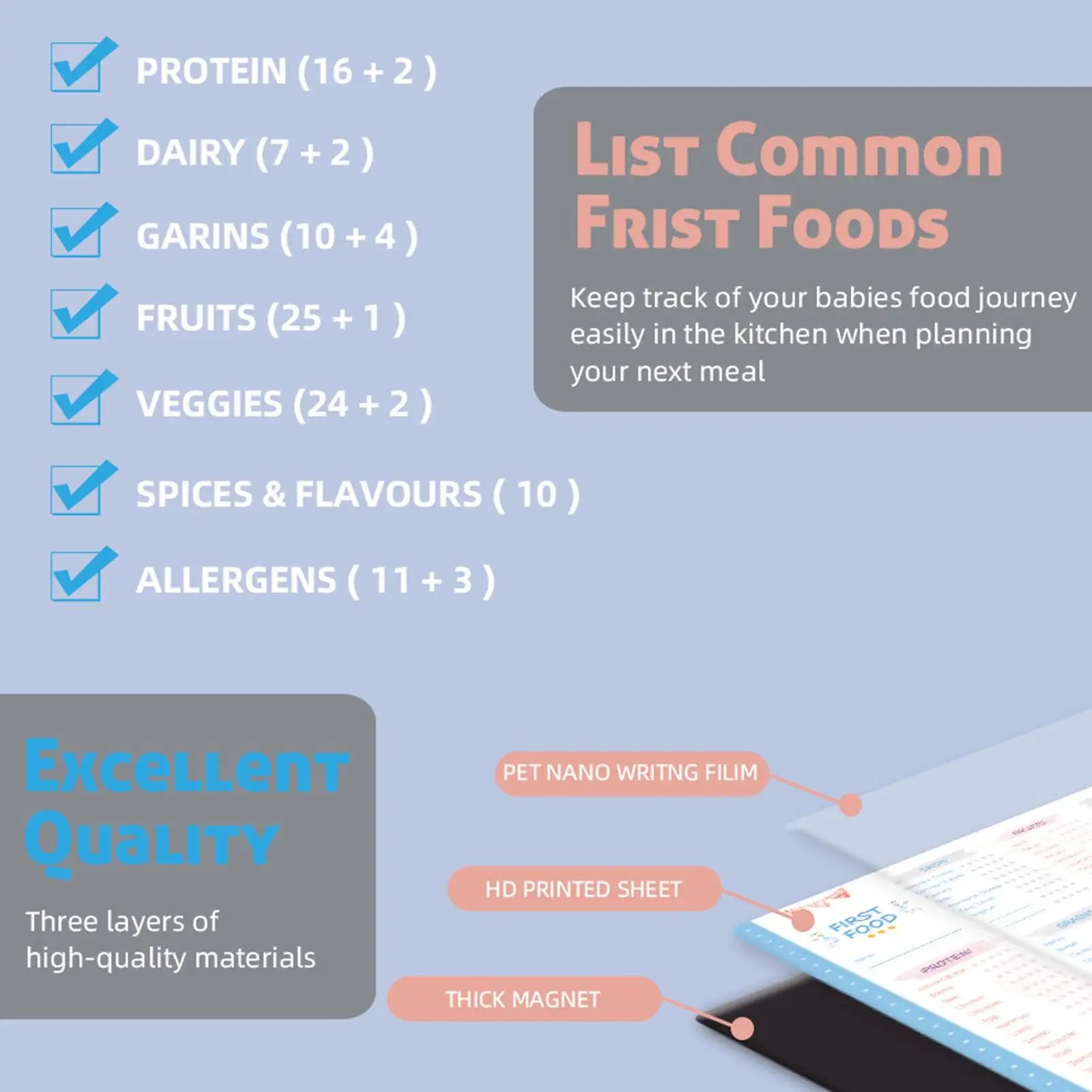 First Foods Chart Magnetic Baby Checklist Multifunctional Food Qme