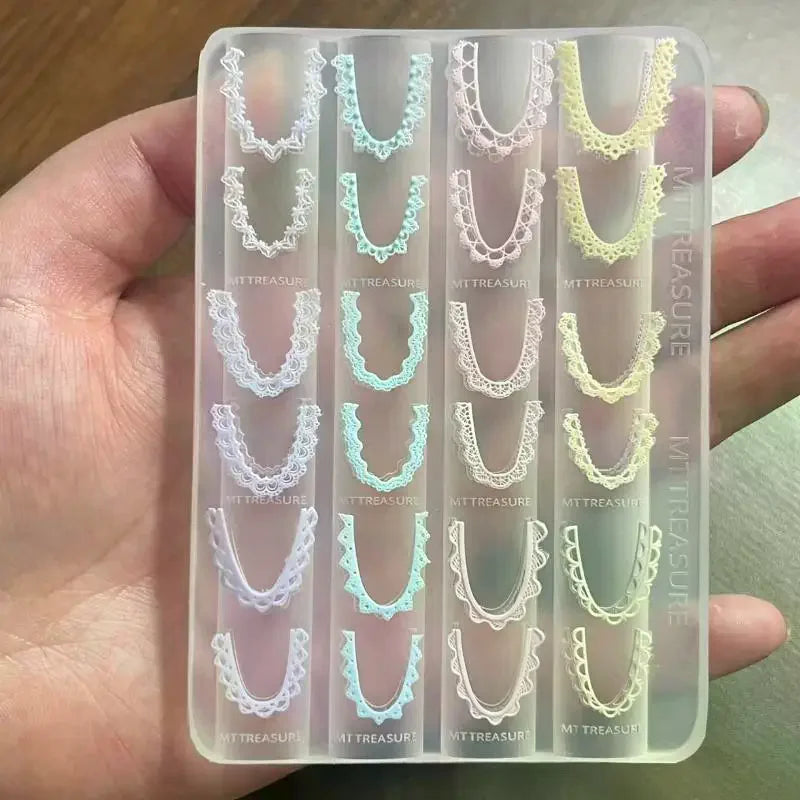 Silicone 3D Bow Lace Chain Nail Mold Durable DIY Resin Charm Making Qme