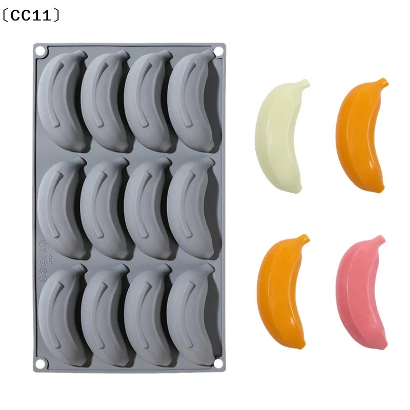 12 Cells Banana Design Food Grade Silicone Cake Molds Fruit Mousse Qme