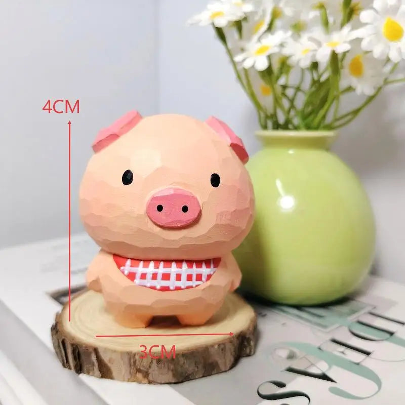 Handmade Wooden Pig Figurine Fu Character Decorative Statue Cute Animal Ornament For Home Office Desk Decoration Birthday Gift Qme A2