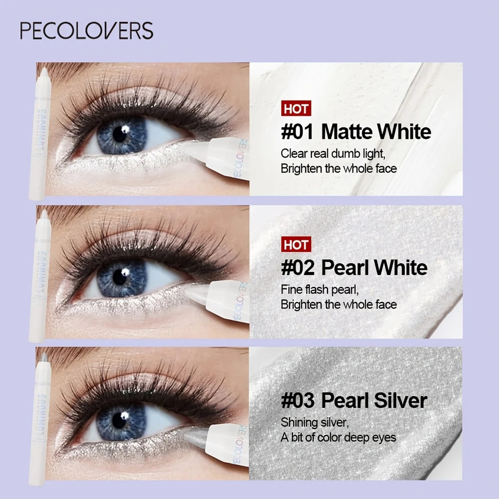 Brightening Highlighter Pen, Long Lasting Waterproof, Smooth Matte Pearly Glitter White Silvery Eyeliner Eyeshadow Stick Qme