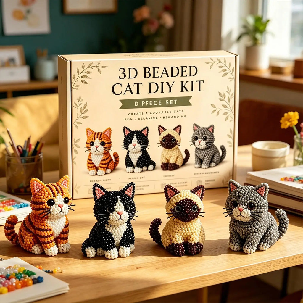DIY Animal Beading Kit Cute Beginner-Friendly 3D Cat Funny Animal Beadwork Kit for Desk Decorations Bookshelf Decor Party Favors Qme