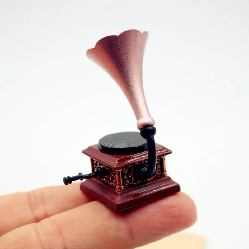 Dollhouse Vintage Phonograph Miniatures Model Living Room Accessor Qme