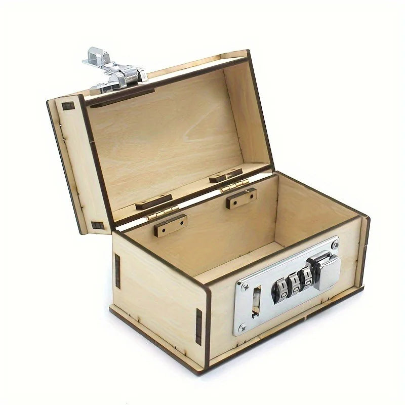 Treasure Box 3D Wooden Handmade Mechanical Password Box DIY Locked Engraved Password Box Birthday Gift Jigsaw Model Kit Qme