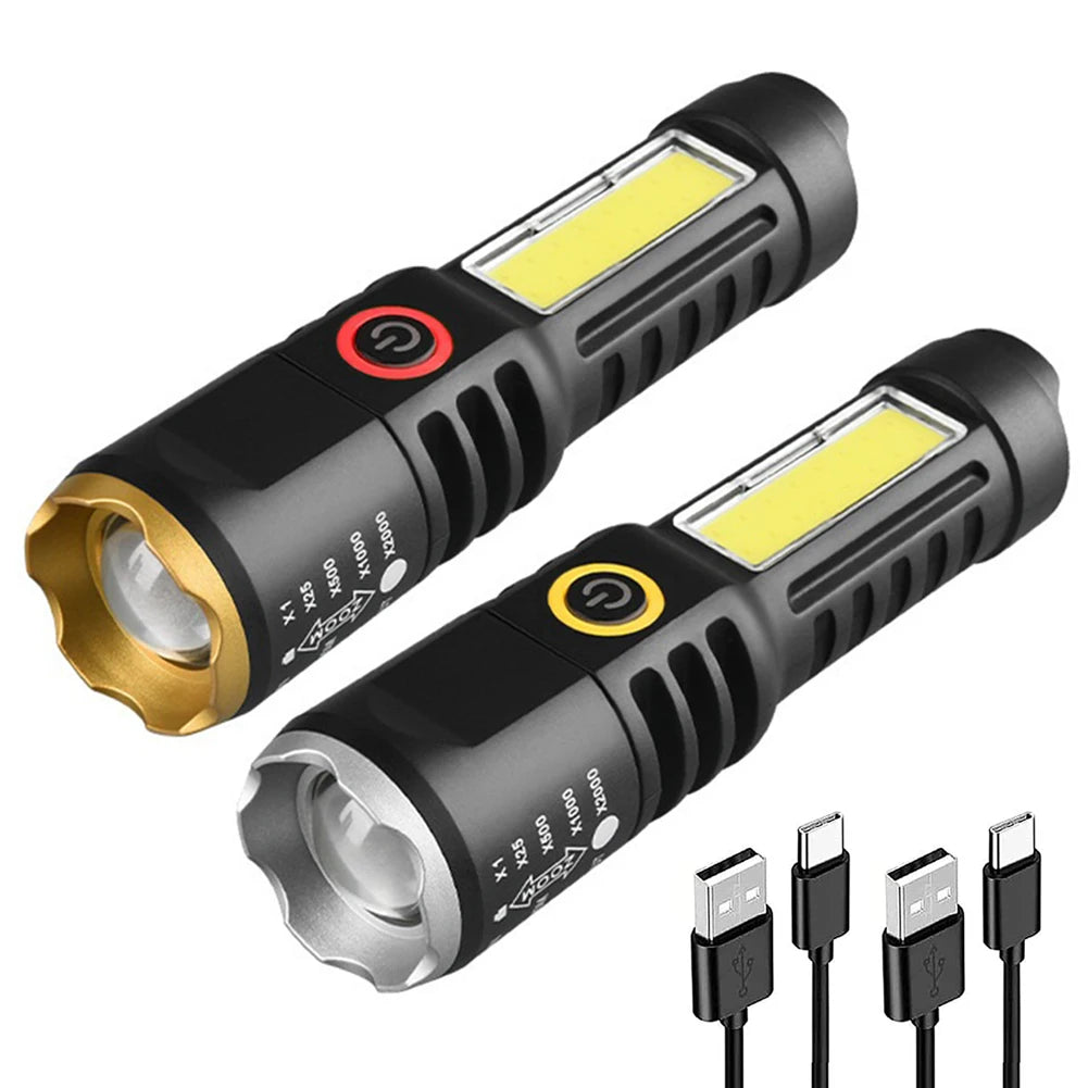 Waterproof Emergency Torch Telescopic Zoom XPE COB LED Torch Light Lamp Type-C USB Charging Torch Flashlight 4 Modes for Fishing Qme