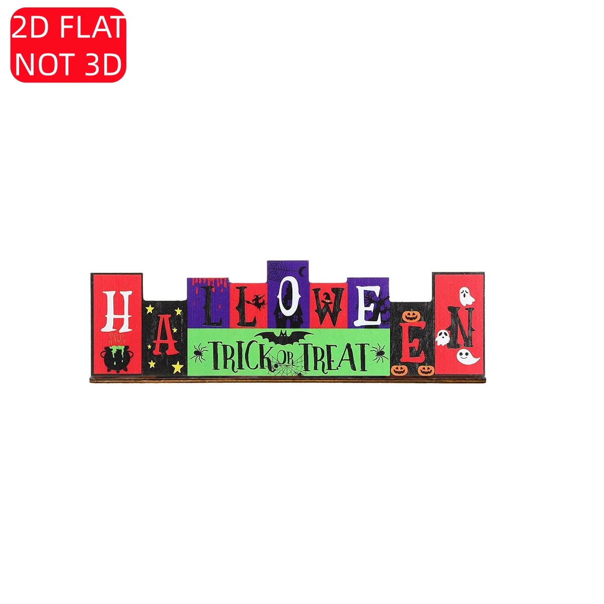 2D Flat Halloween Wooden Sign - "Halloween Trick or Treat" Decor with Ghosts, Pumpkins, Bats, Spiders & Cauldron Qme YXZH0340