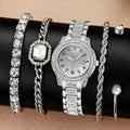 Boutique Roman Pattern Diamond-Encrusted Ladies' Quartz Watch with Bracelet Women's Wristwatch Qme silver No