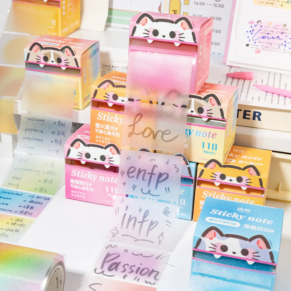 110 Pcs/Box Pull-out Memo Pad Creative Sticky Note Adhesive Labels Sticker DIY Scrapbooking Stickers Student Tearable Notepad Qme