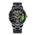 Car Watches For Men,Waterproof Stainless Steel Quartz Wrist Watch Sports Men’s Watches With Car Wheel Rim Hub Design Qme green