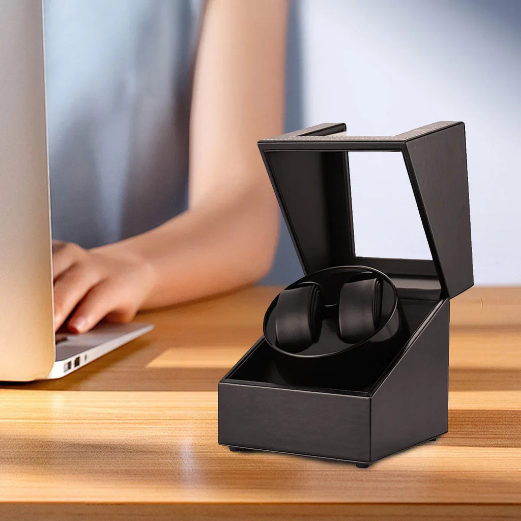 Double Watch Winder for Automatic Watches Automatic Watch Winder Leather Box 2 Slots Watch Winder for Men with Quiet Motor Qme
