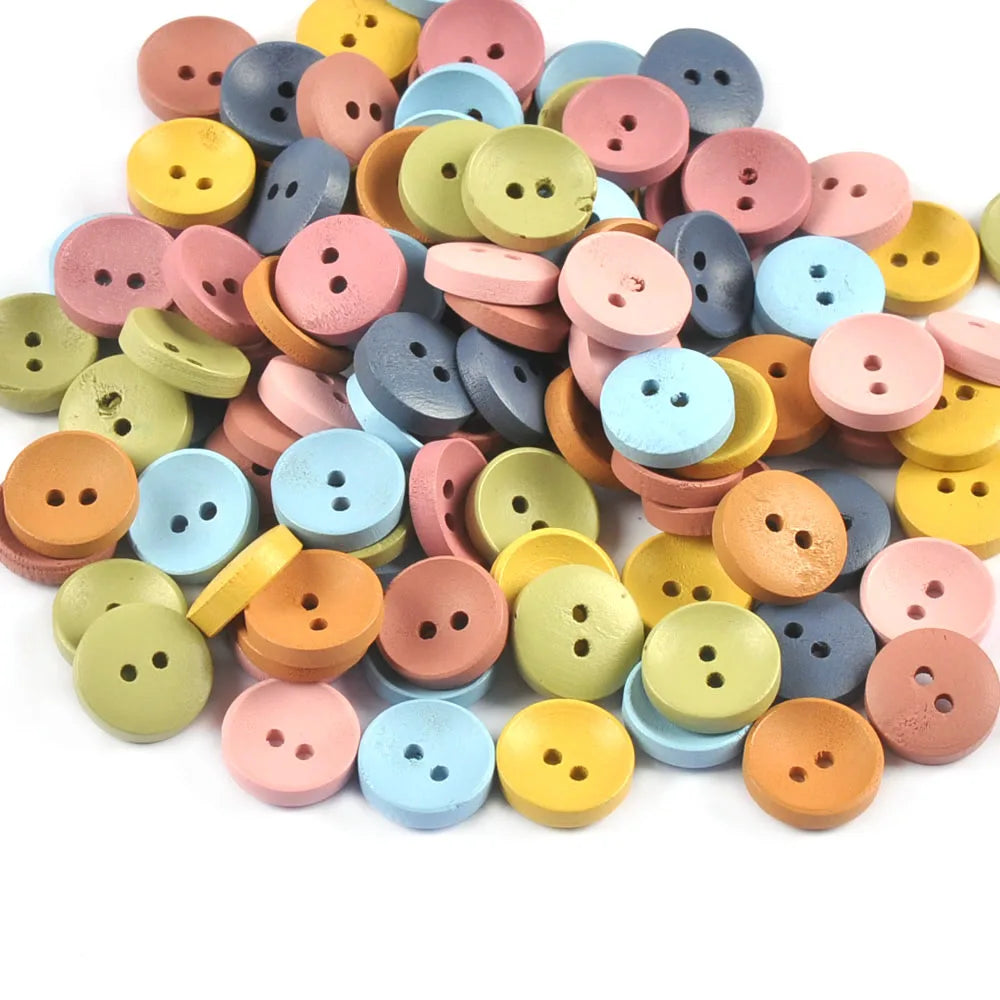 50Pcs Mixed Color 2Holes Round Wooden Buttons For Scrapbook Crafts Sewing Accessories Home Decor Handmade Supplies 15/20/25mm Qme