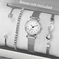 4PCS Fashion Mesh Band Women Watches Diamond Bracelets Set Ladies Quartz Wristwatch Reloj Mujer Girls Clock Gift(Without Box) Qme Arabic Without Box