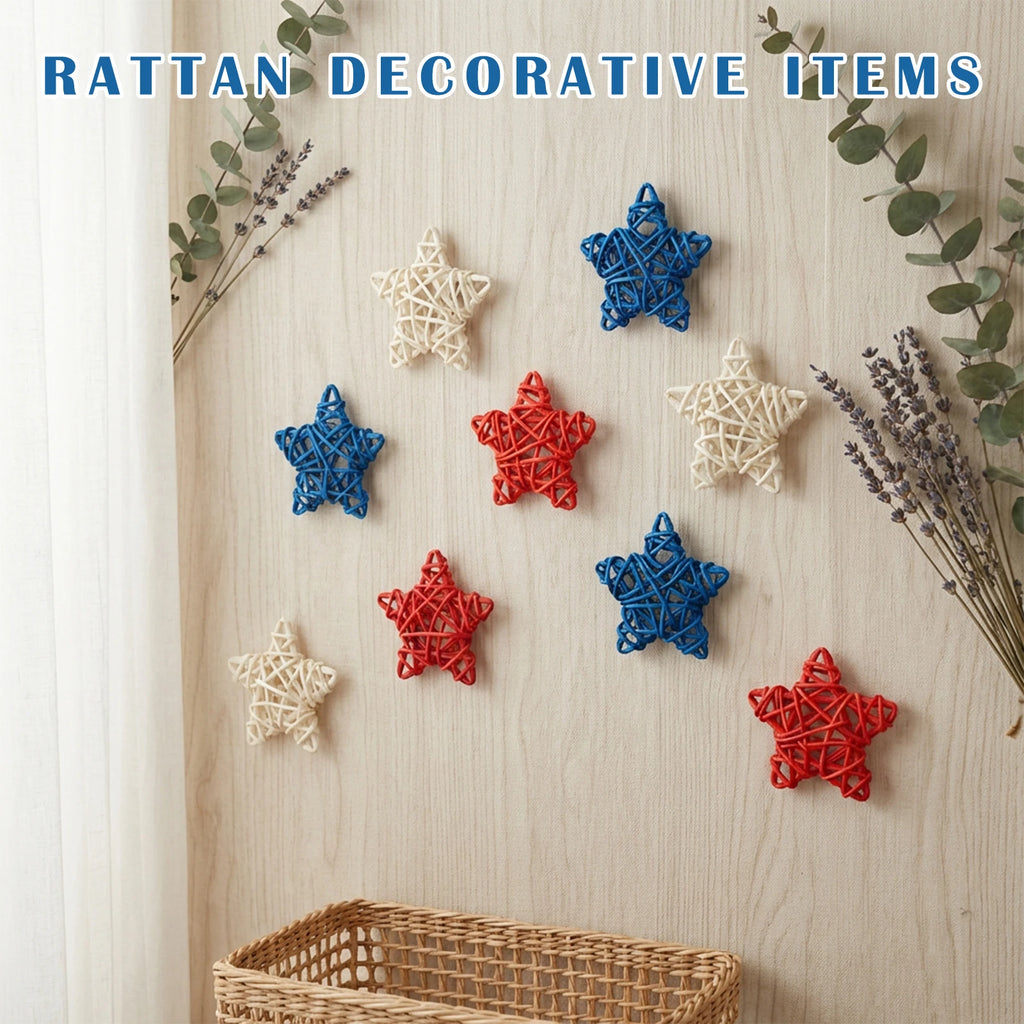 American Independence Day Five-Pointed Star Mixed Colors Handmade Multi-size Rattan Home DIY Decorations for Holiday Party Qme