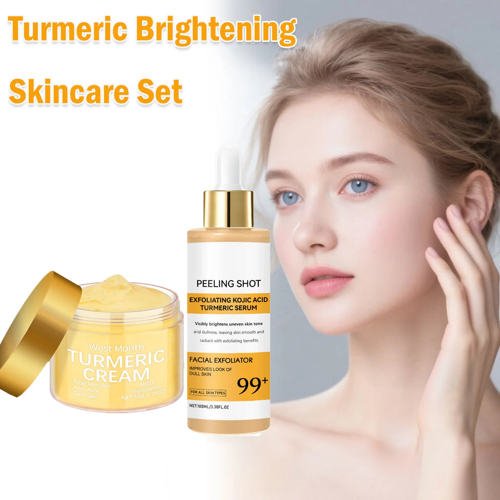 Turmeric Brightening Skincare Set Exfoliating Serum Moisturizing Cream For Dull & Acne-Prone Skin Brighten Even Tone Vegan Kit Qme
