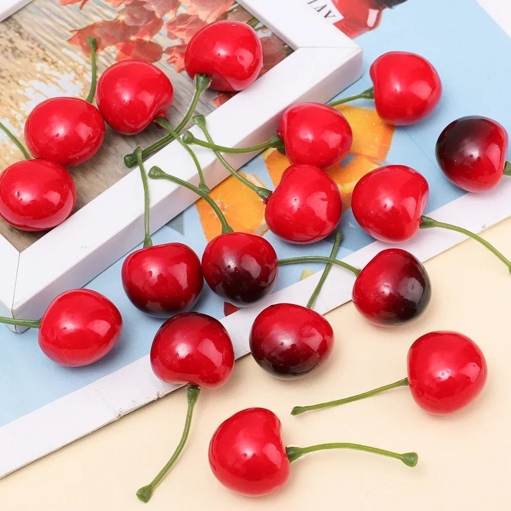 50/10Pcs Artificial Fruit Model Fake Cherry Simulation Cherry Ornament Craft Food Photography Props Party Decor Home Decoration Qme
