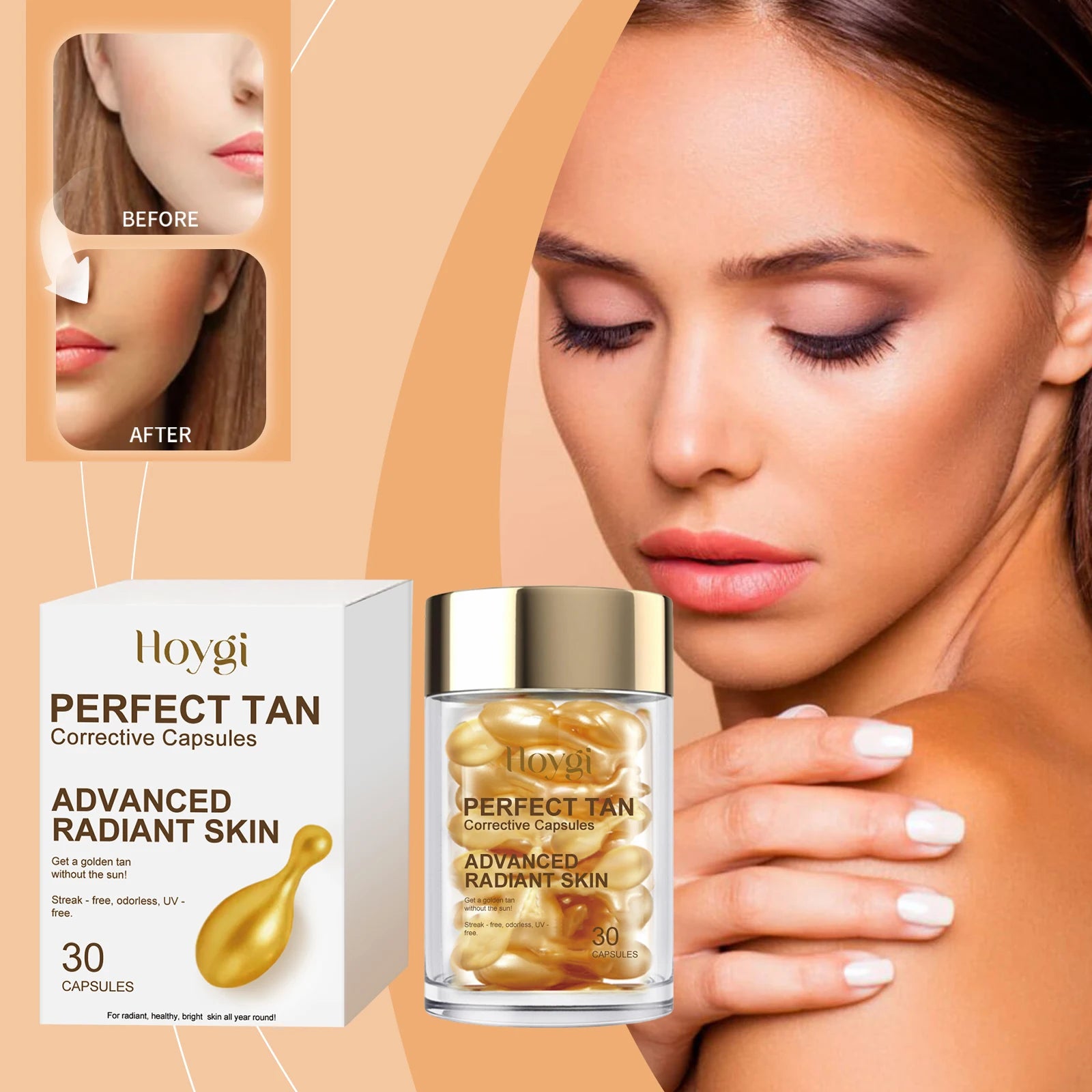 Portable Tanning Capsule Accelerate Natural Bronze Tan Moisturizing & Soothing Even Skin Tone Sunless Self-Tanning Serum Qme