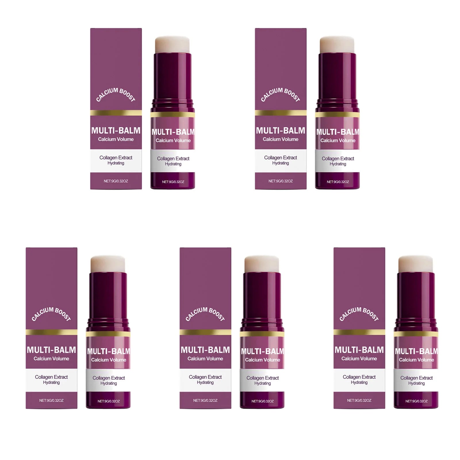 Multi Balm Calcium Volume Firming Skin Hydrating Nourishing Smoothing Collagen Moisturing Stick Suitable for Eyes Neck Face Qme 5Pcs