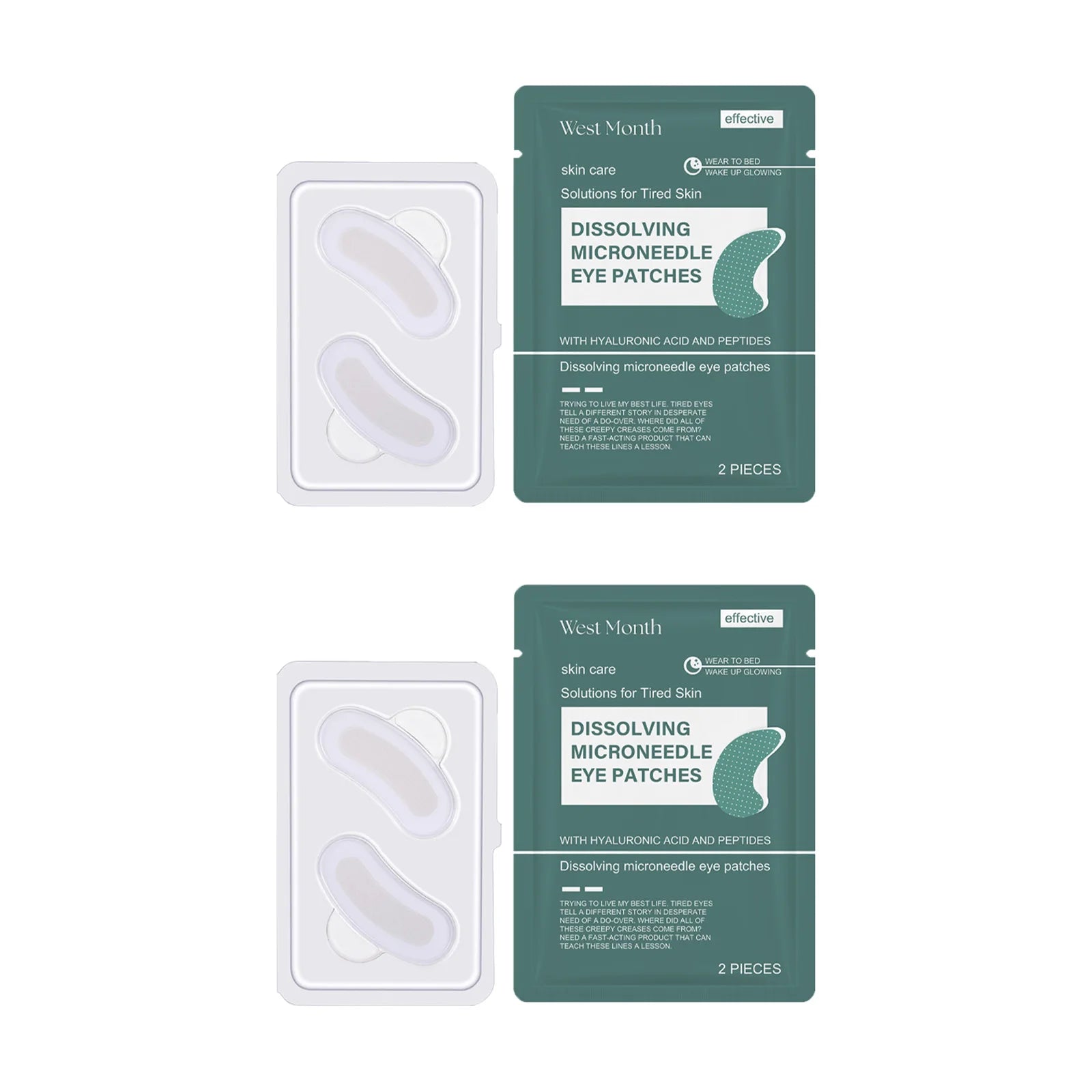 0.25mm Hyaluronic Acid Dissolving Microneedle Eye Patches Hydrogel Eye Mask for Wrinkles Dark Circles Puffiness Anti-Aging Qme 4pieces