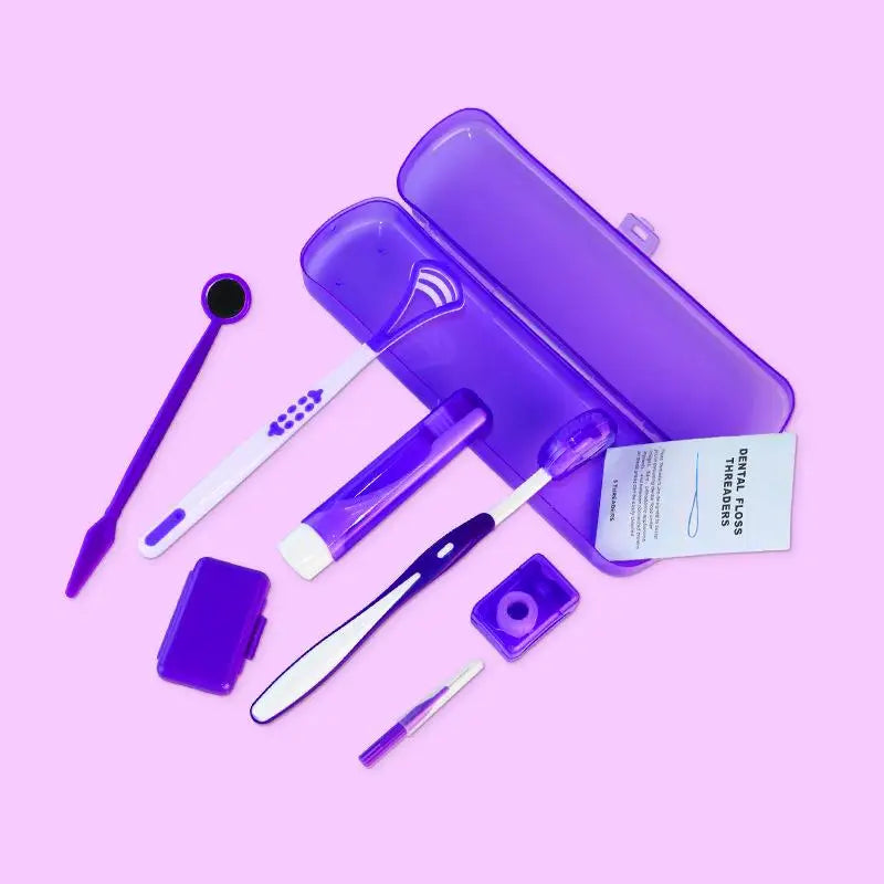 Complete Dental Oral Care Portable Teeth Cleaning Tool Storage Case Qme purple