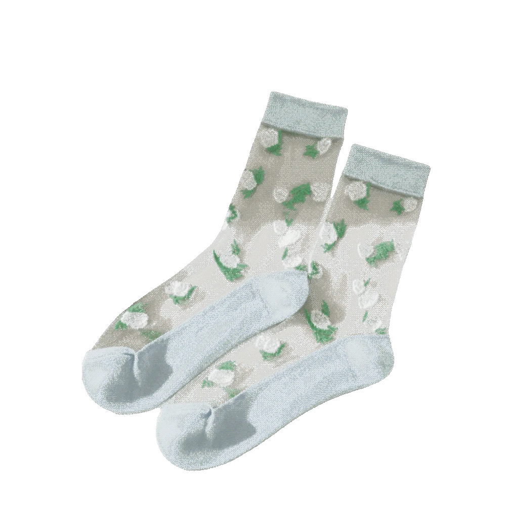 Cute Ultra-Thin Floral Embroidery Socks Crystal Silk Tulle Fabric Mesh Lace Socks Transparent Nylon Long Socks Summer Qme